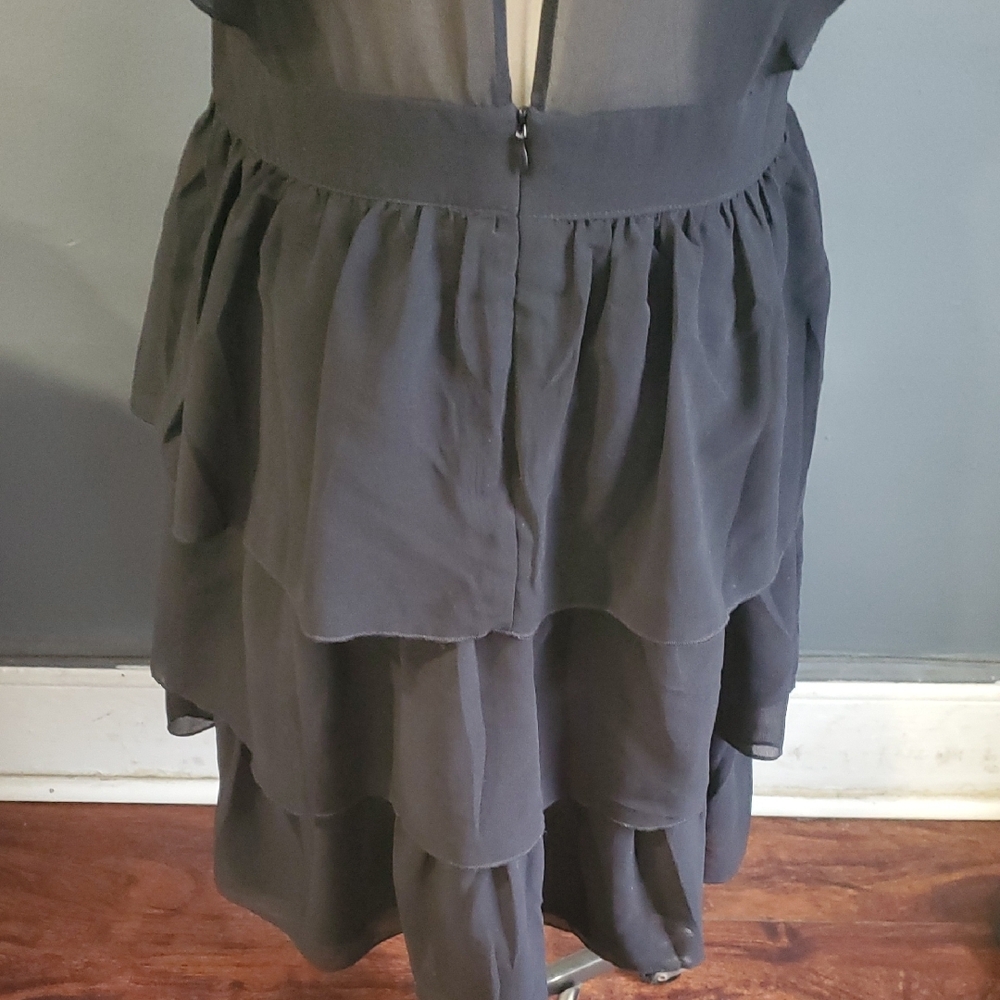 A.Moss Johnny Was Inspired Black Ruffled Tiered Mini Dress Mock Neck - Picture 10 of 17